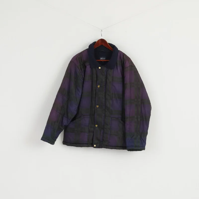 Champion Men M 40" Jacket Vintage Purple Check Fleece Lined Bomber Top