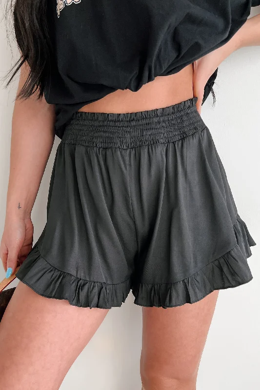 Silk & Spice Ruffle Hem High Rise Shorts (Black)