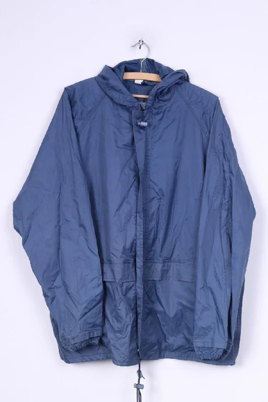 Vintage Mens L Rain Jacket Waterproof Lightweight Hood Full Zipper Blue