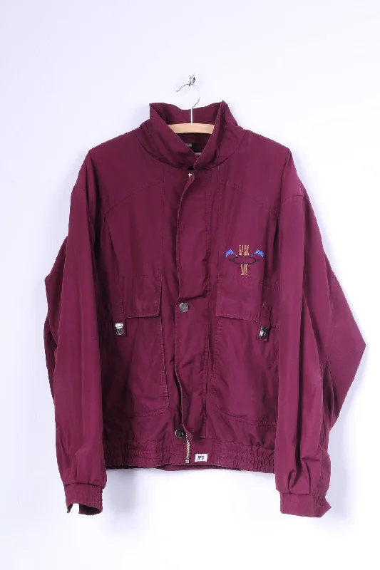 IPC Basic Line Mens 54 L Jacket Cotton Plum Zip Up Retro Horse Polo Bomber Top