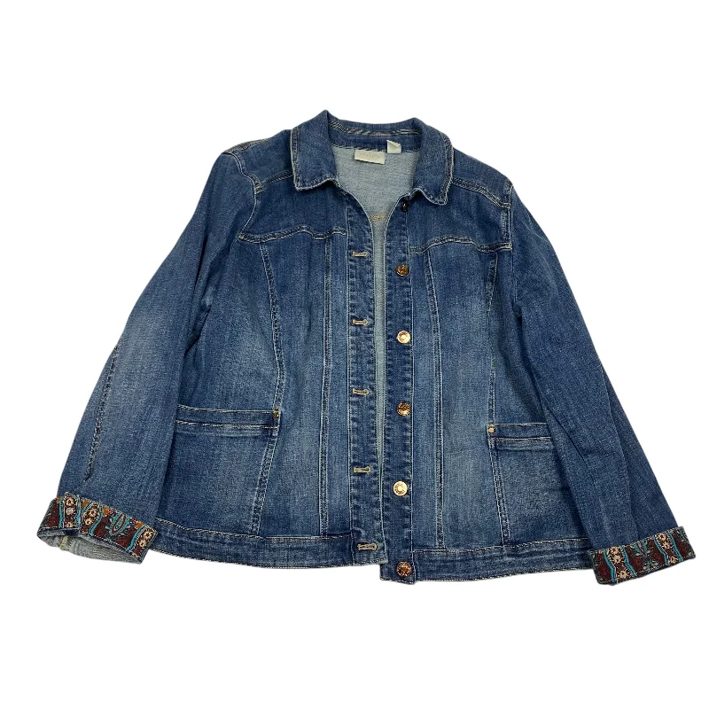 Jacket Denim By Chicos In Blue Denim, Size: Xl