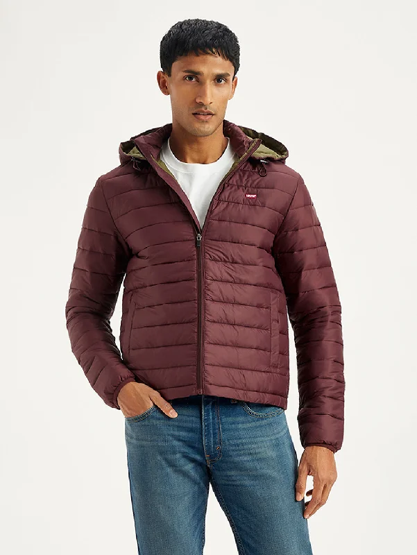 Men's Quilted Maroon Hooded Puffer Jacket