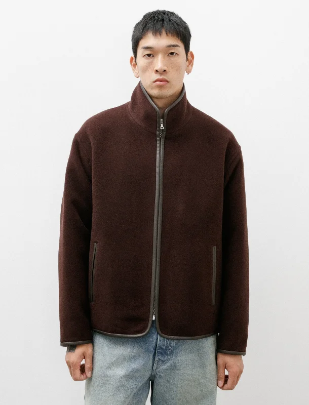 Double Cloth Heavy Wool Pile Zip Blouson Dark Brown