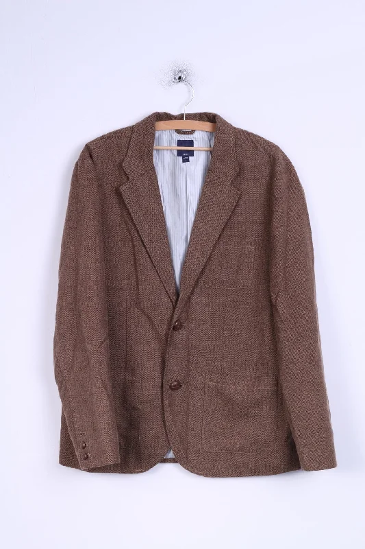 GAP Mens L Jacket Brown Herringbone Cotton Single Breasted Blazer