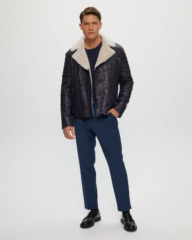 MENS NAPPA MOTO JACKET WITH SHEARLING LAMB LINING