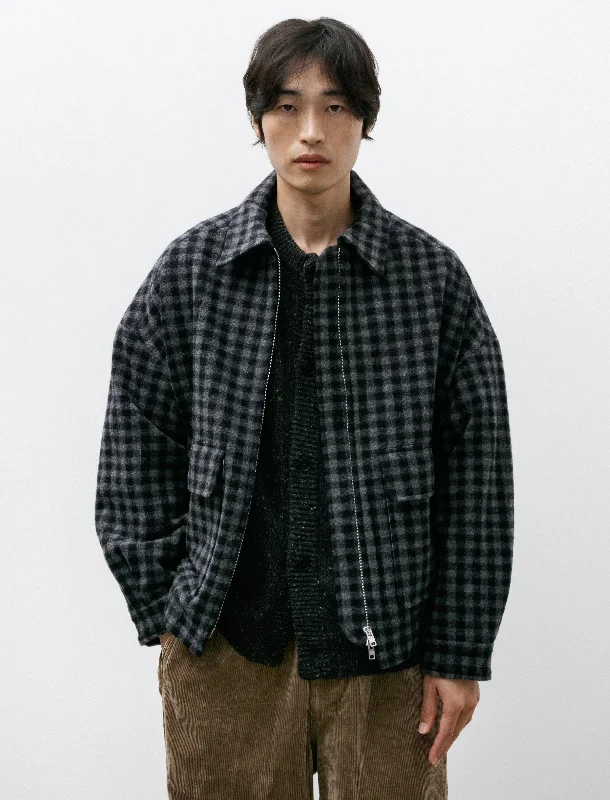 Zip Jacket Two Brushed Cashmere Wool Check Navy/Grey