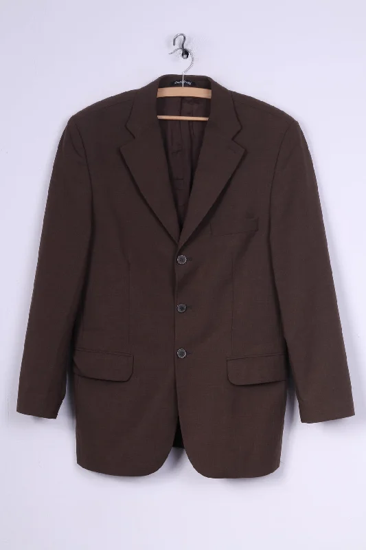 Berto Lucci Milano Mens 48 Blazer Brown Jacket Single Breasted Shoulder Pads Brown