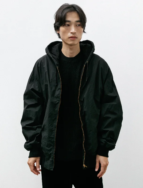 Cotton Nylon Zip-Up Parka Black