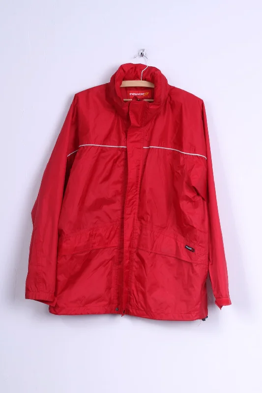 Touch 9  Mens M Rain Jacket Red Active Wear Nylon Hidden Hood Rain Coat