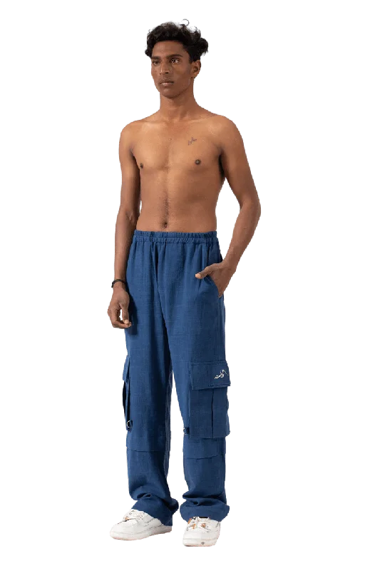 NAVY BLUE HANDWOVEN KHADDAR CARGO PANTS