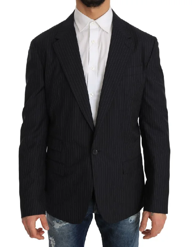 Dolce & Gabbana Elegant Slim Fit Striped Wool Silk Men's Blazer