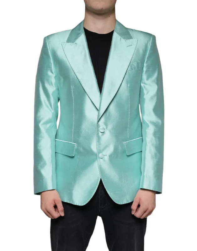 Dolce & Gabbana Mint  Silk Single Breasted Coat Men's Blazer