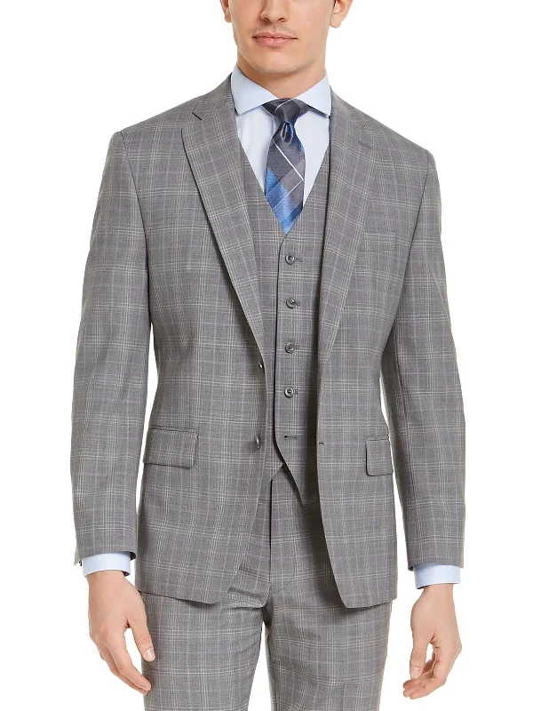 Mens Wool Plaid Two-Button Blazer