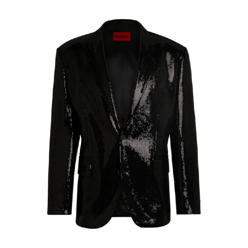 Modern-fit jacket in sequinned stretch fabric